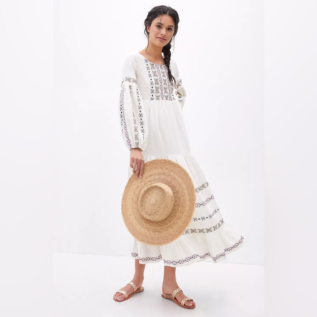 Anthropologie Lucienne Embroidered Maxi Dress Size 12 Nwt